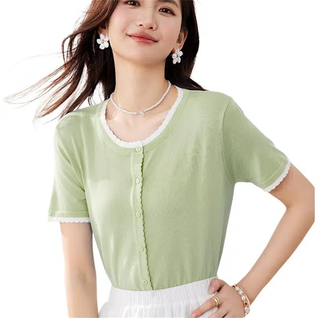 思蓓儿 短袖小香风开衫薄款小外套短款外搭针织衫 女款