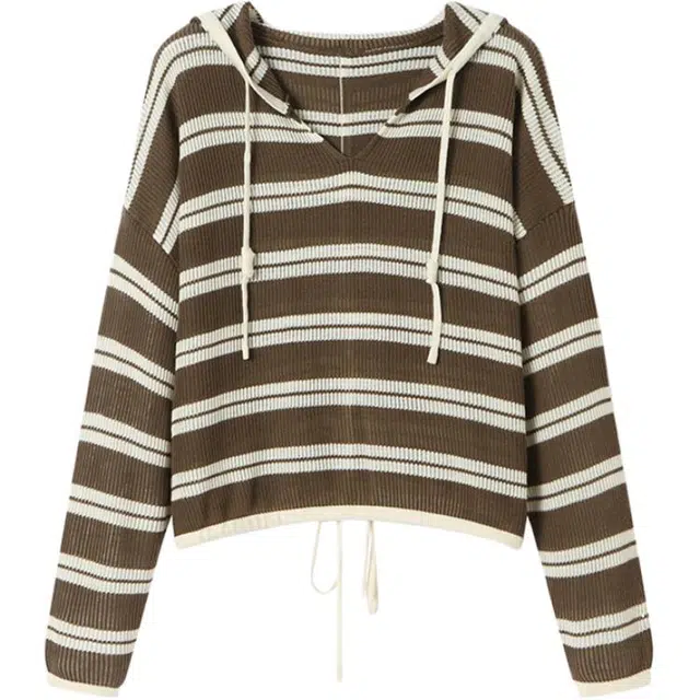 曲韩 镂空慵懒风条纹常规长袖卫衣 女款