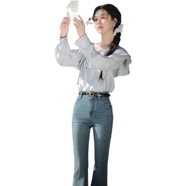 鹿向南 百搭舒适长袖衬衫 女款 蓝色
