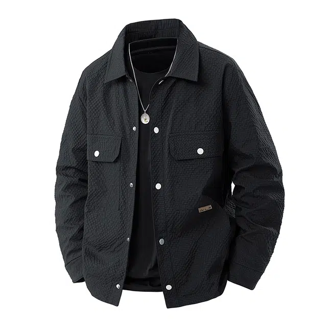 曲韩 休闲外套春秋轻奢时尚宽松翻领工装外套夹克 男女同款