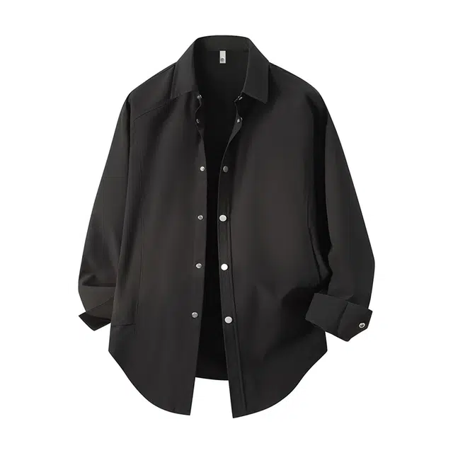 曲韩 春秋季翻领免烫潮流休闲时尚外套长袖衬衫 男女同款
