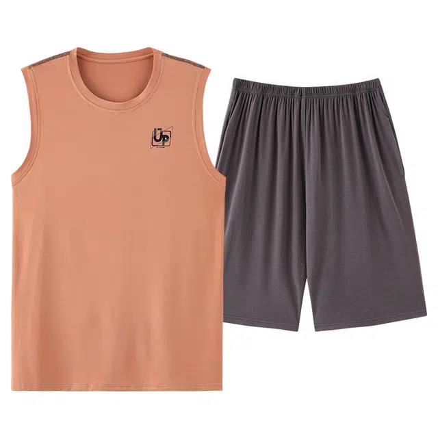 俏薇妮 柔软简约纯色时尚运动风高级家居服舒适透气休闲凉感可外穿睡衣套装 男款