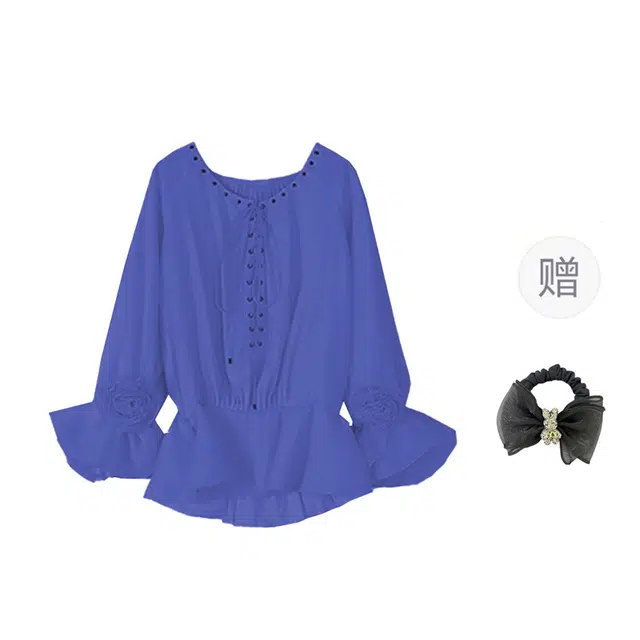 雾闪闪 温柔设计感铆钉绑带一字肩荷叶边设计感灯笼花袖长袖衬衫 女款