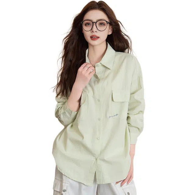 法文箱子 简约翻领纽扣长袖衬衫 女款