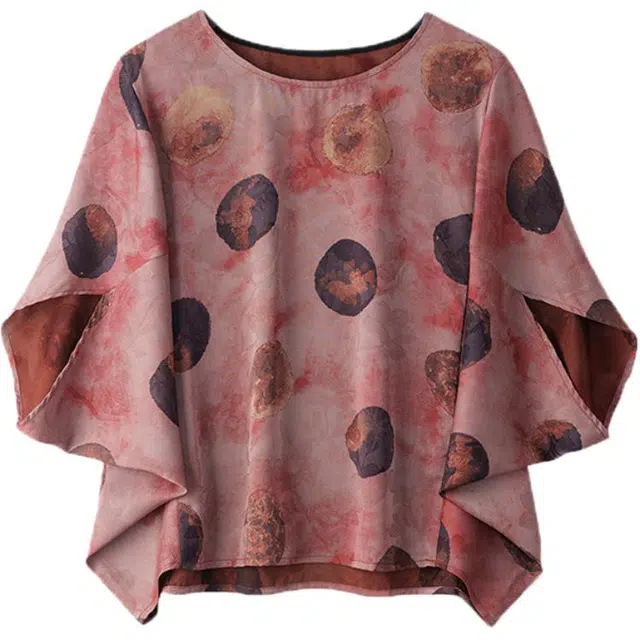 曲韩 短袖印花蝙蝠袖圆领雪纺衫 女款