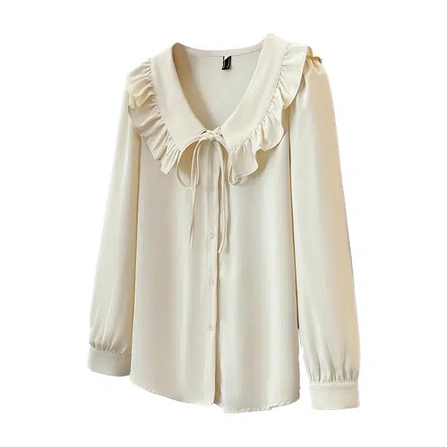 云妃秀 大码女装衬衫简约纯色娃娃领微胖休闲气质百搭韩版显瘦 女款