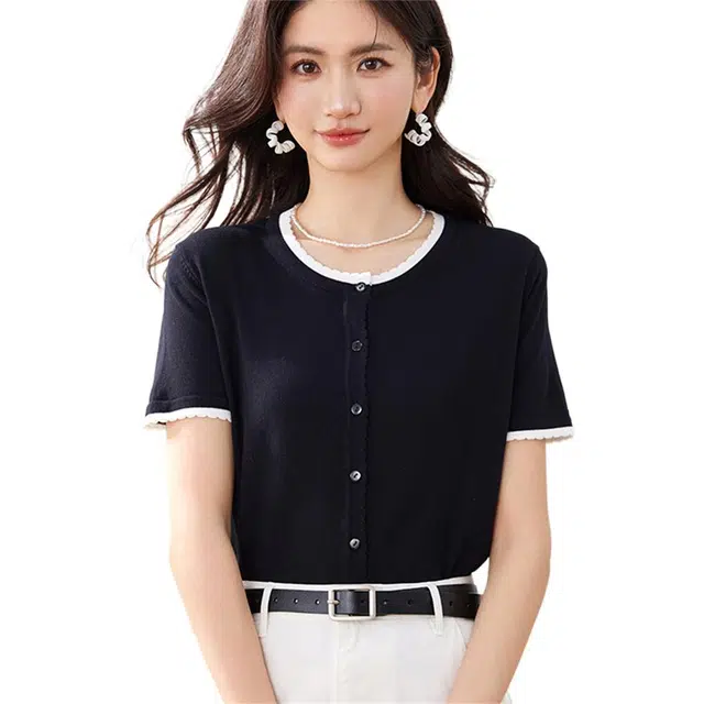 思蓓儿 短袖小香风开衫薄款小外套短款外搭针织衫 女款