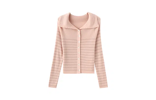 花栗鼠小姐 拼色条纹复古休闲单排扣针织衫 女款