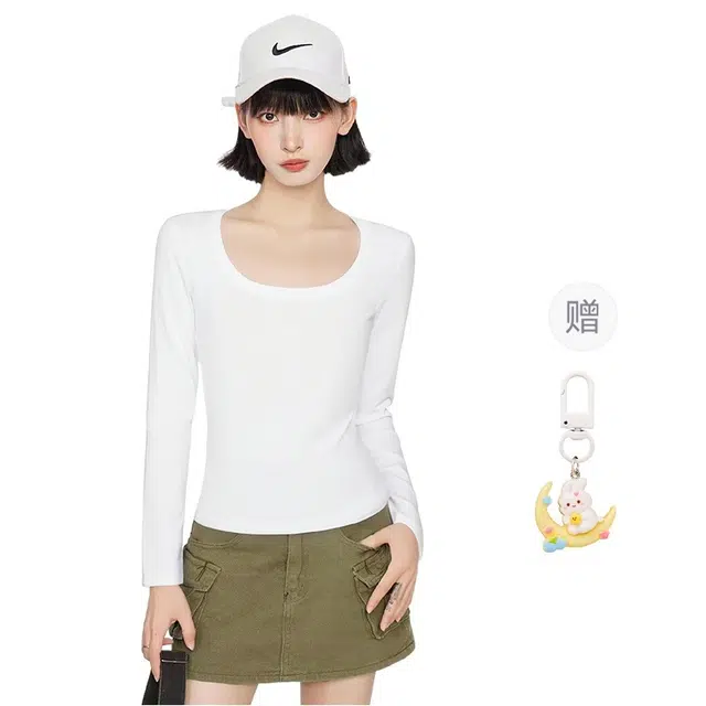 柏黛妃 纯色内搭打底修身短款通勤长袖针织衫 女款 白色