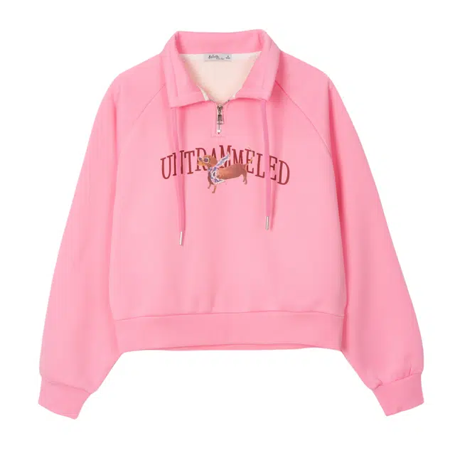 法文箱子 半开领套头长袖卫衣 女款 粉红