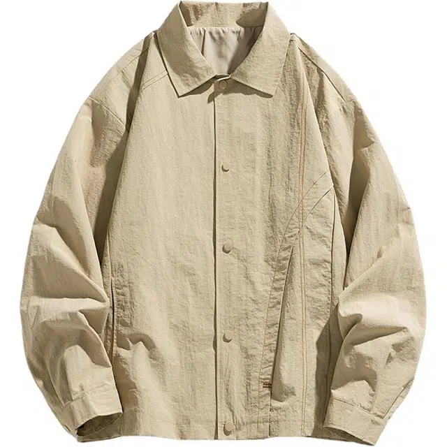 曲韩 美式复古卡其色翻领外套高级感休闲夹克 男女同款