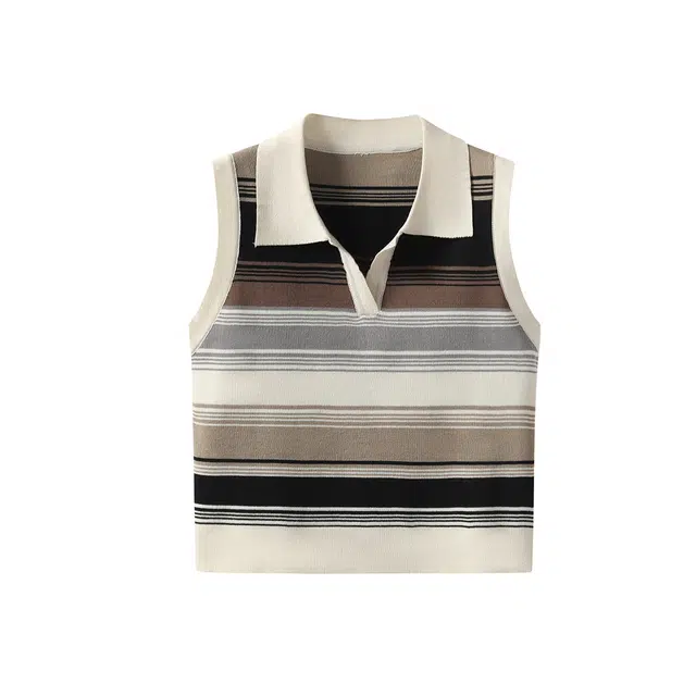 星期六 翻领条纹套头简约百搭针织衫 女款