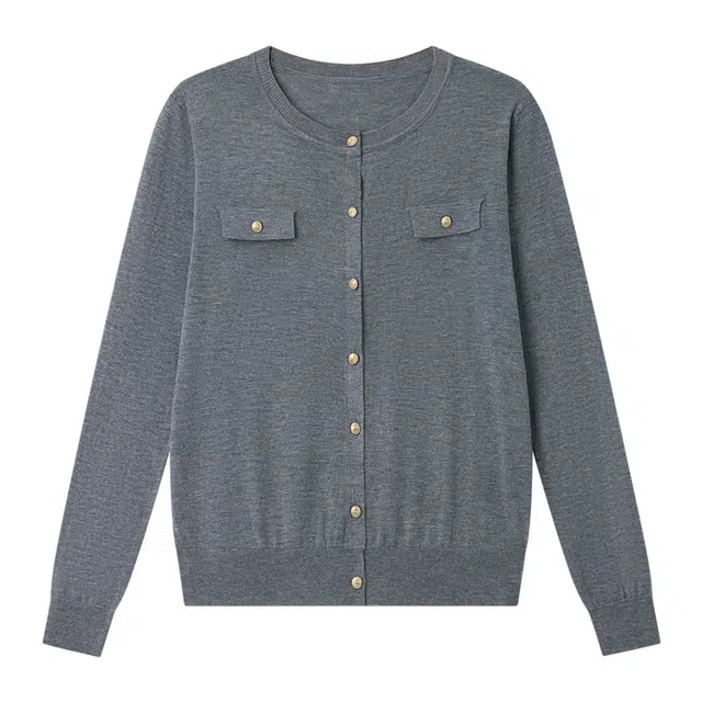 曲韩 圆领开衫外套休闲时尚百搭显瘦长袖针织衫 女款