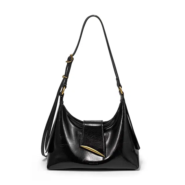 西木汀 等风 小众品牌托特包高级感腋下包 牛皮 斜挎单肩包 小号 女款 深邃黑/珍珠白/日光黄