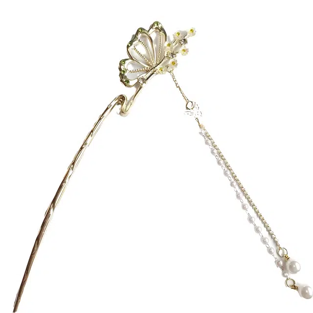 【心中的自己】 指尖瑰宝 新中式小众蝴蝶流苏吊坠簪子古风盘发钗子汉服头饰旗袍发钗典雅气质简约大方日常百搭 合金 发簪 女款