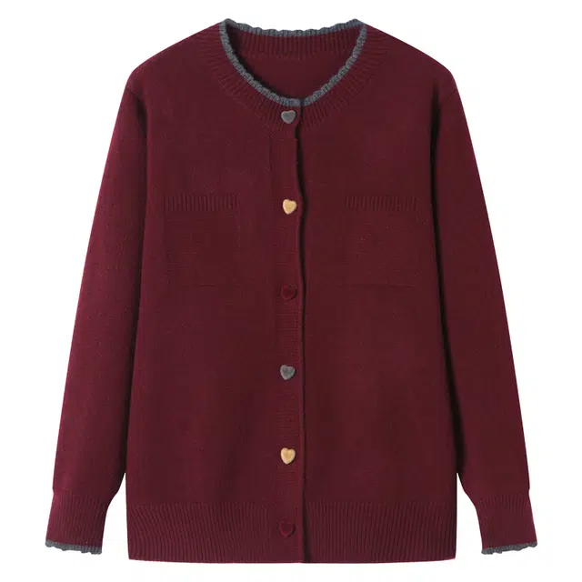 曲韩 圆领彩扣拼色开衫外套时尚小香风短款长袖春秋针织衫 女款