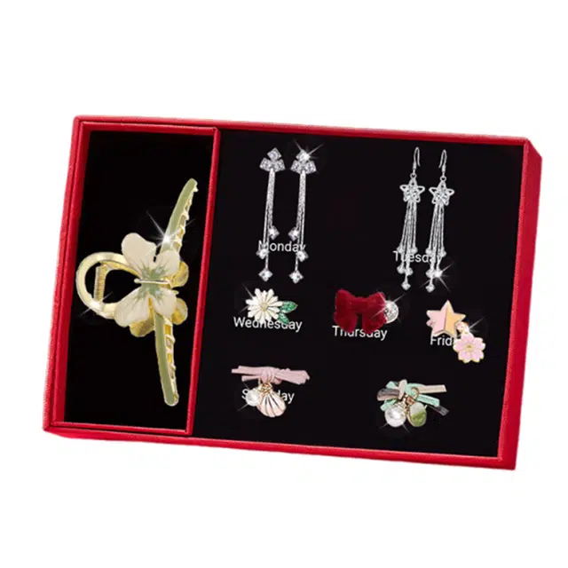 妖娆猫 蝴蝶花朵 高端网红鲨鱼夹后脑勺头饰 高级感礼盒套装 合金 抓夹发夹 女款