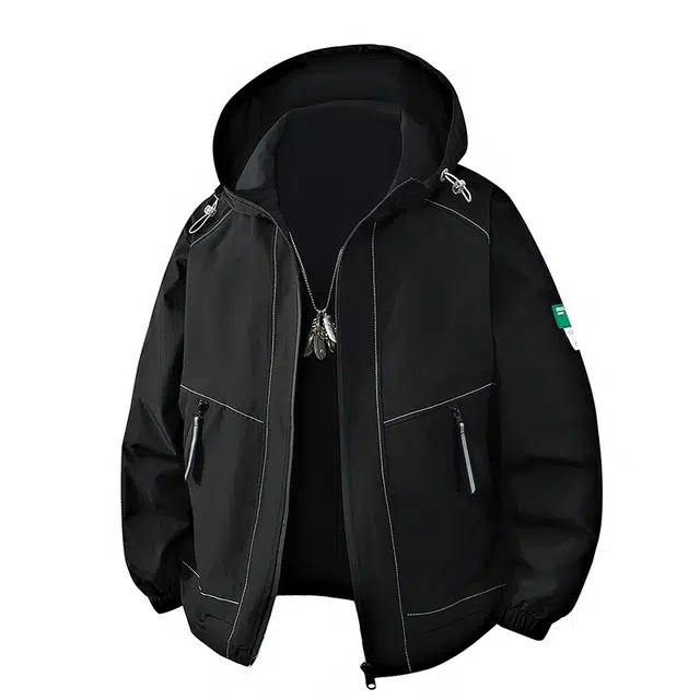 曲韩 春季男士外套潮流连帽工装薄款夹克 男女同款