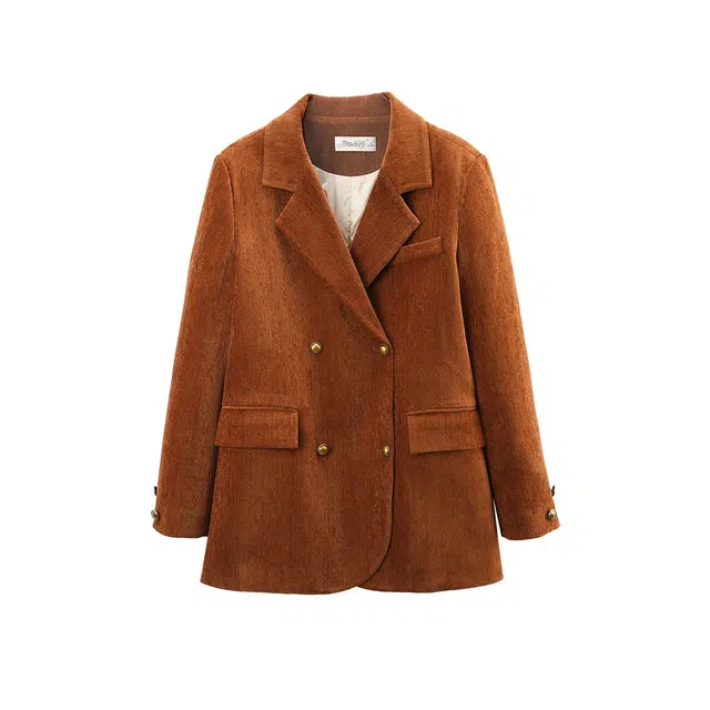 苏醒的乐园 温柔风通勤保暖西装领纯色宽松双排扣厚款羽绒服 女款 咖色