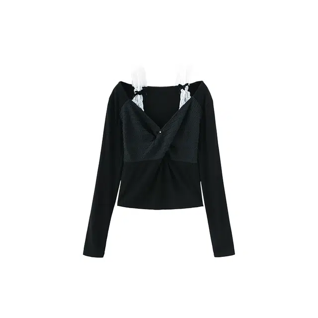 花栗鼠小姐 纯欲甜辣风气质设计感蝴蝶结假两件时尚高级感修身针织衫 女款 黑色