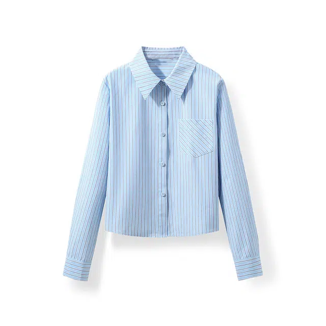 潞优野 韩系慵懒高级感长袖衬衫 女款 蓝色