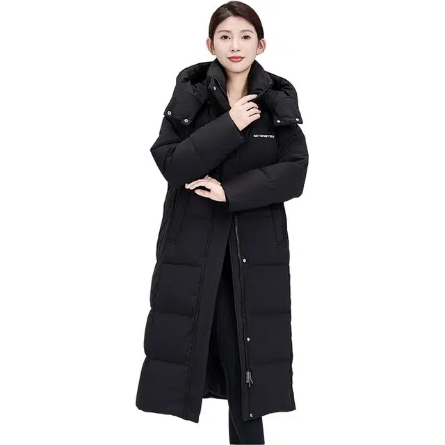 雅鹿 连帽防风长款过膝保暖简约时尚羽绒服 女款