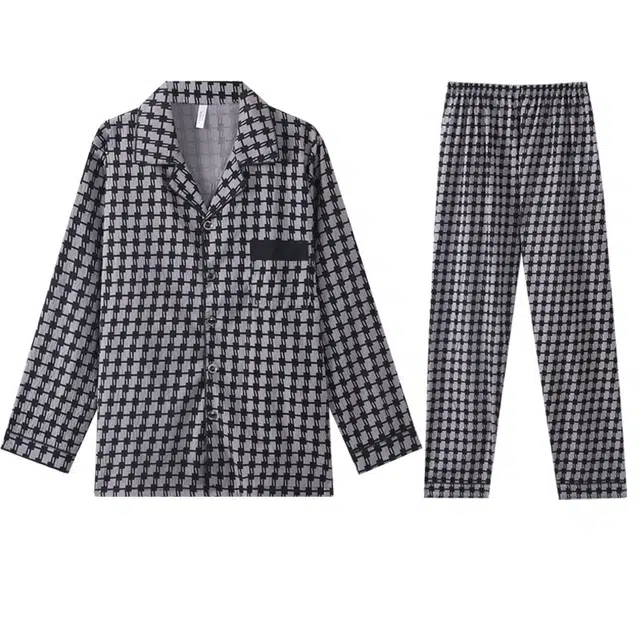 向薇 翻领长袖上衣可外穿家居服长裤睡衣套装 男款