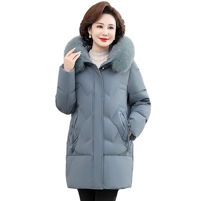 雅鹿 中长款毛领休闲时尚纯色百搭长袖羽绒服 女款