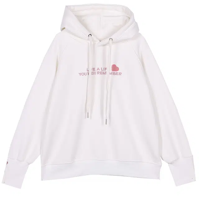 她池 爱心字母刺绣连帽宽松长袖卫衣 女款