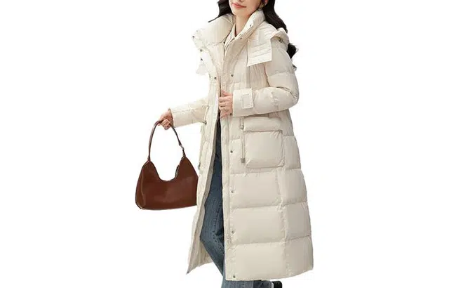 鸭鸭 通勤纯色连帽长袖羽绒服 女款
