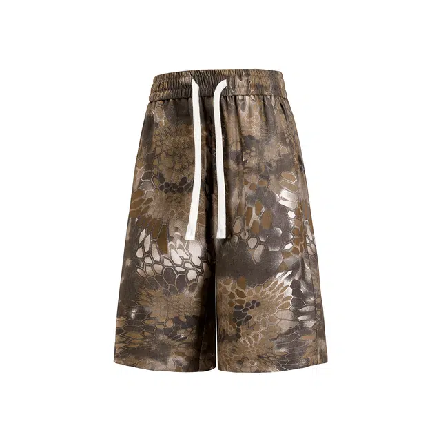 哲源 美式潮流复古时尚高街蛇纹肌理设计感潮牌百搭痞帅个性青春流行中腰五分舒适宽松直筒大码休闲短裤 男女同款