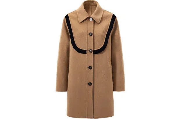 太平鸟女装 单排扣翻领中长款大衣 女款 驼色