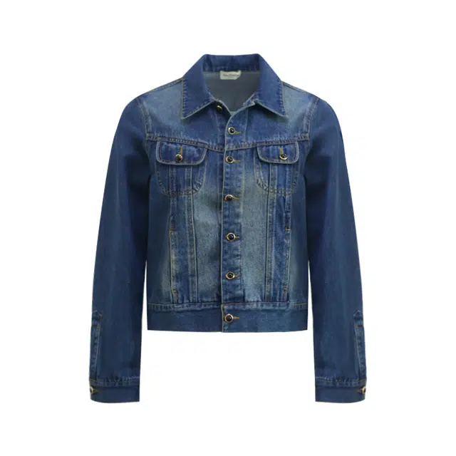 小小拉 美式复古金扣水洗做旧牛仔外套 女款 水洗蓝