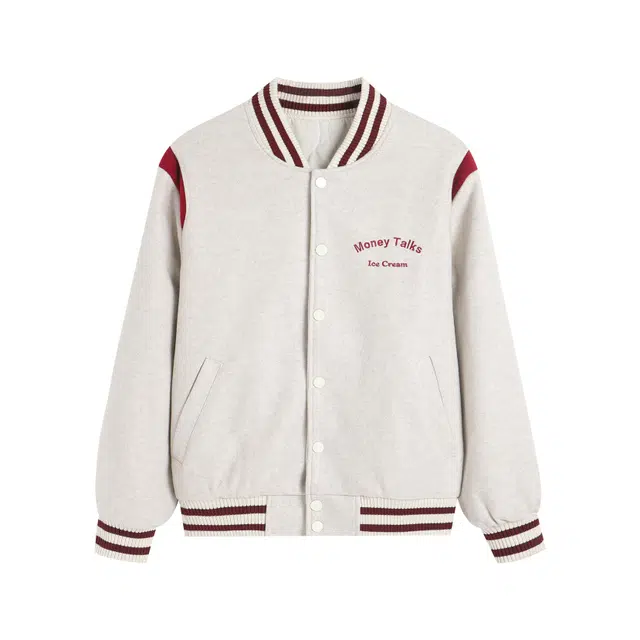 冰淇淋与鲸 字母刺绣撞色拼接宽松单排扣休闲加厚棒球服 女款