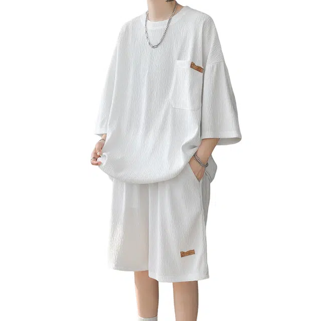 北欧攻略 美式高街圆领套头宽松透气休闲运动套装 男女同款