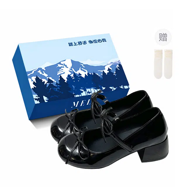 小鹿米利 合成革 法式粗跟高跟浅口单鞋仙女风配裙子小皮鞋 方跟 玛丽珍鞋 女