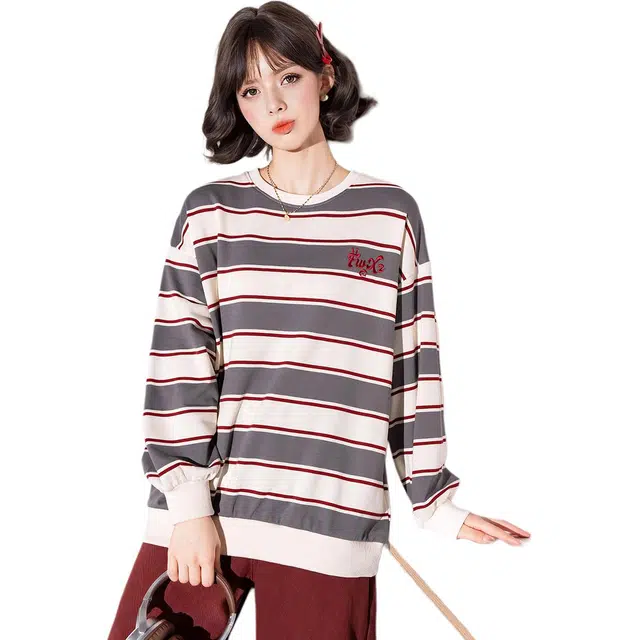 法文箱子 春季撞色条纹上衣针织衫 宽松 女款