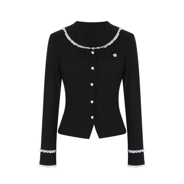 花铃太太 设计感显瘦小个子甜美内搭珍珠花边开衫针织衫 女款