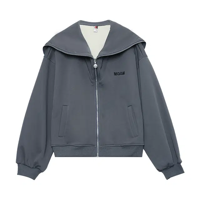 木果果木 学院风轻薄宽松短款海军领拉链长袖截短外套 女款 深灰