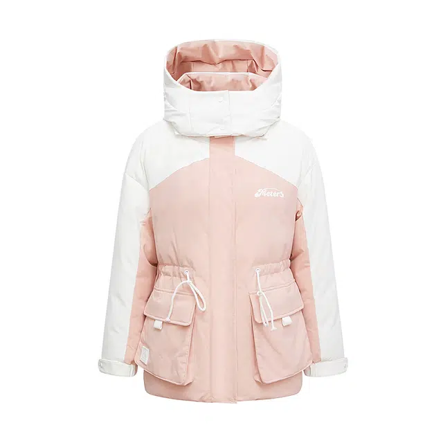 美特斯邦威 拼色连帽大口袋收腰落肩加厚保暖羽绒服 女款