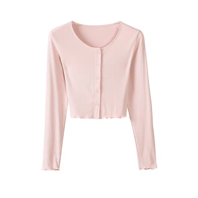 木清清 韩系辣妹露脐花边短款开衫长袖针织衫 女款