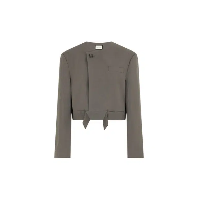 美洋 小耳朵 清冷气质斜纹肌理短款一粒扣西装 女款 灰色