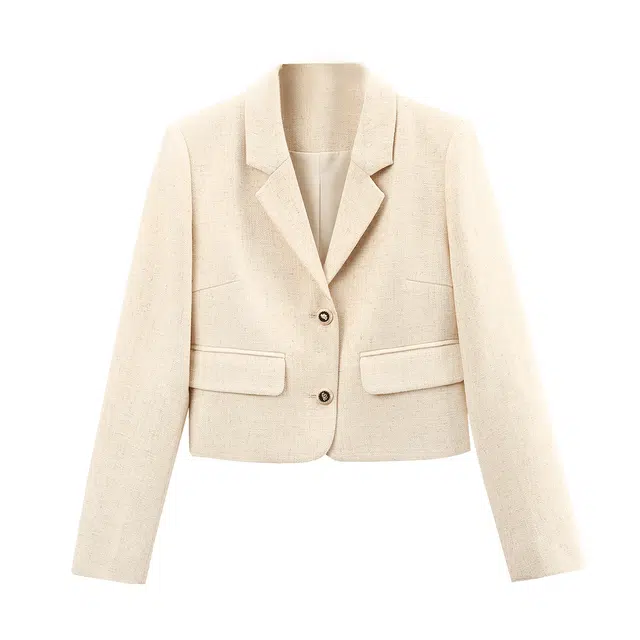 苏醒的乐园 纯色西装领单排扣截短外套 女款 燕麦色