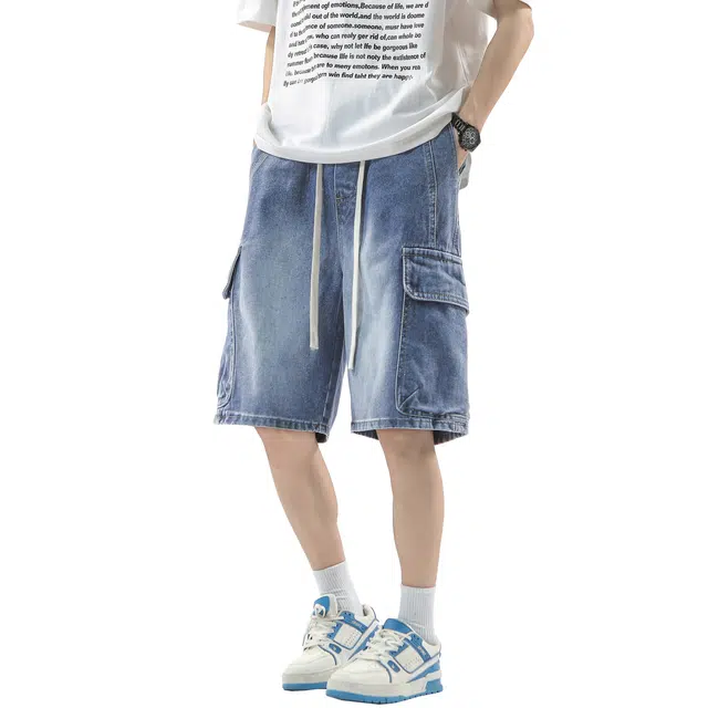 帝狼牛 美式水洗复古做旧宽松舒适时尚百搭五分工装牛仔短裤 男女同款