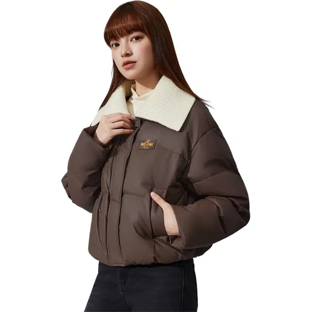 爱依服 时尚美式百搭短款厚款羽绒服 女款 咖