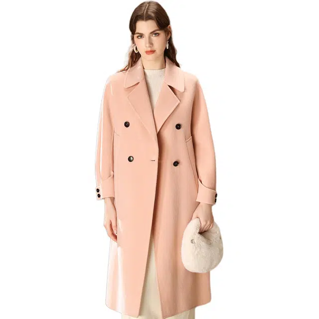 粉红玛琍 西装领单排扣宽松大衣 女款 粉色