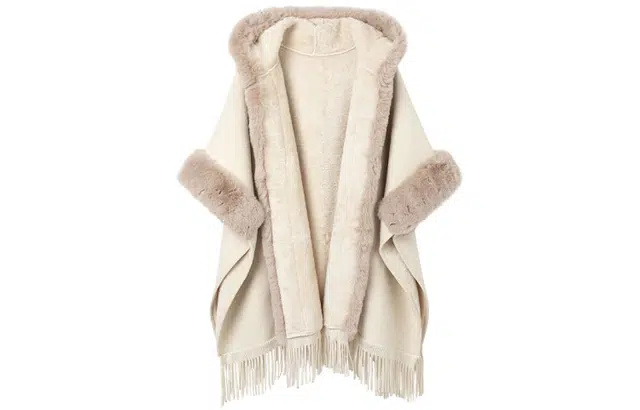 九条喵 加绒加厚斗篷式连帽宽松大衣外套 女款 米白色