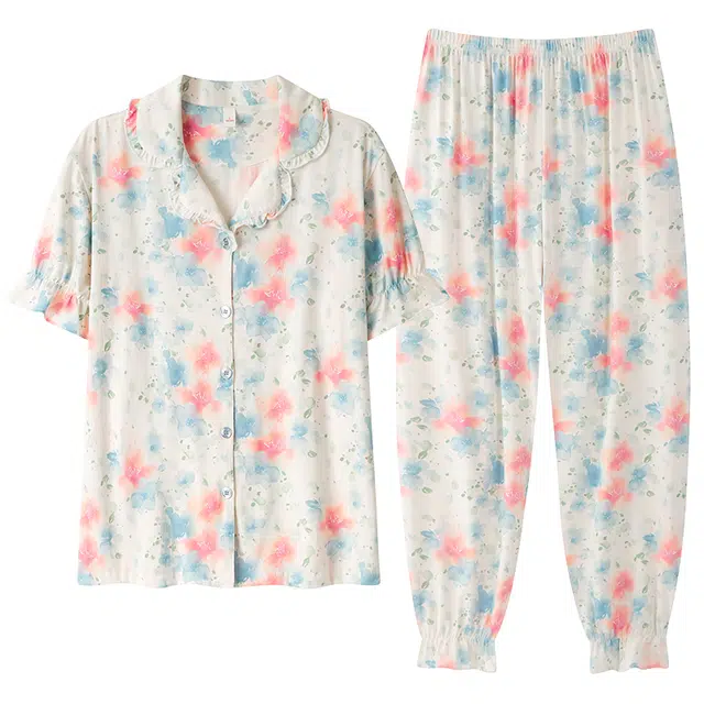 顶瓜瓜 短袖长裤甜美休闲舒适简约家居服睡衣套装 女款