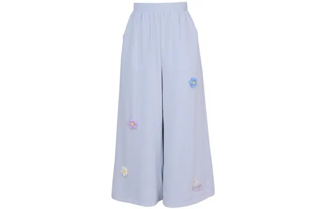 森女部落 纯色立体小花阔腿休闲裤 女款