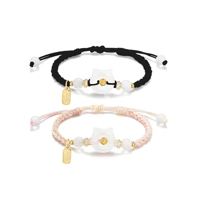 克兰茜 招财进宝多财多亿招财猫平安编织绳 新中式国风转运平安扣 小众简约高级感精致设计百搭 精美可调节 铜 手绳 男女同款情侣款